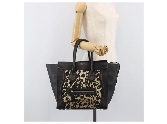 Céline CELINE Luggage Mini Shopper Handtasche Canvas Leather Black Gold Auth 203648A Schwarz Golden - Ansicht 26