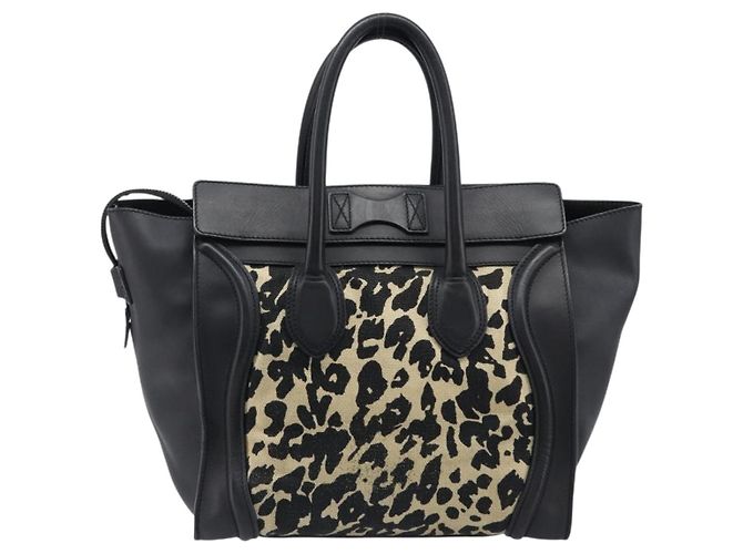 Céline CELINE Luggage Mini Shopper Handtasche Canvas Leather Black Gold Auth 203648A Schwarz Golden - Ansicht 3
