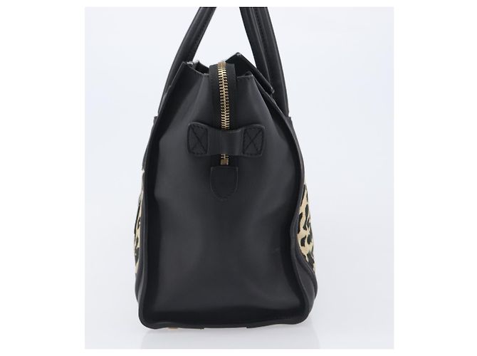 Céline CELINE Luggage Mini Shopper Handtasche Canvas Leather Black Gold Auth 203648A Schwarz Golden - Ansicht 4