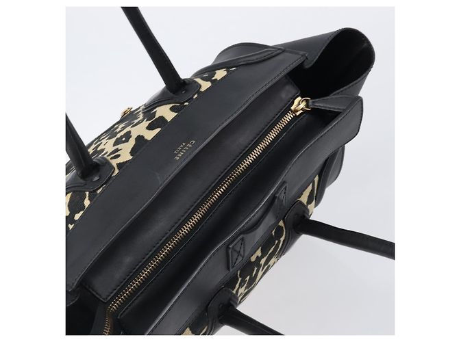Céline CELINE Luggage Mini Shopper Handtasche Canvas Leather Black Gold Auth 203648A Schwarz Golden - Ansicht 6