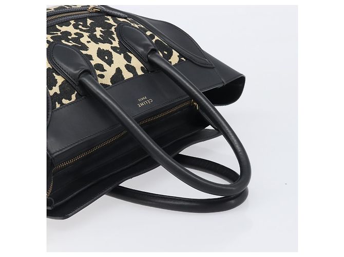Céline CELINE Luggage Mini Shopper Handtasche Canvas Leather Black Gold Auth 203648A Schwarz Golden - Ansicht 7