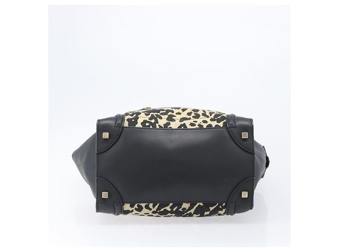 Céline CELINE Luggage Mini Shopper Handtasche Canvas Leather Black Gold Auth 203648A Schwarz Golden - Ansicht 9