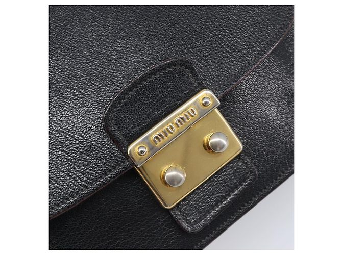 Borsa a tracolla Miu Miu Madras in pelle nera e oro Auth 204572V Nero - vista 21