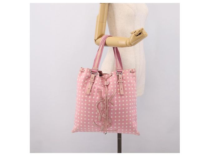 Autre Marque Borsa Tote SAINT LAURENT Kahala Canvas Pink Silver 121631 Auth BA15529A Argento Rosa - vista 24
