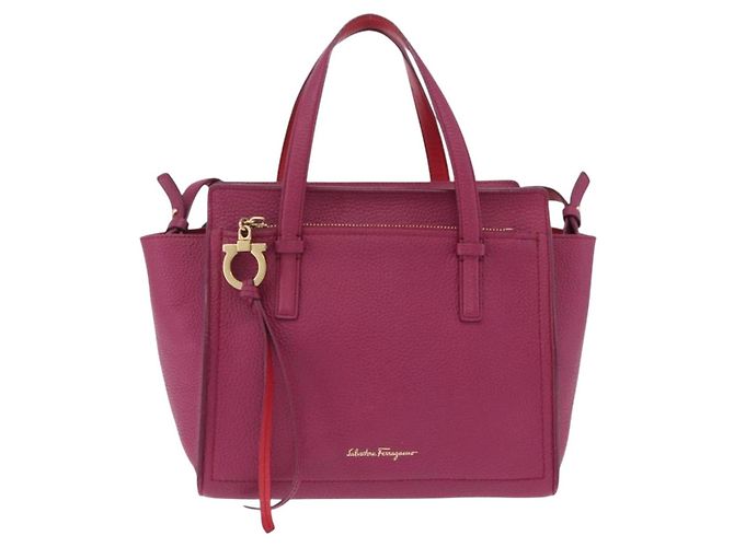 Borsa Salvatore Ferragamo Gancini in pelle 2way Rosa Tono Oro Auth 204579A - vista 2