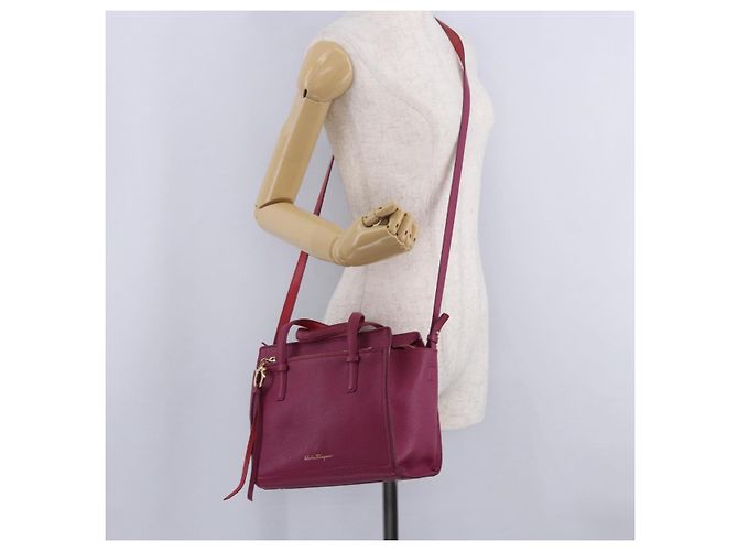 Borsa Salvatore Ferragamo Gancini in pelle 2way Rosa Tono Oro Auth 204579A - vista 29