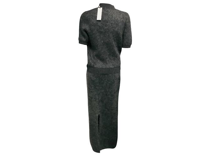 Adam Lippes Ari Top aus gebürstetem Kaschmir in Heather Grey und Levi Midi-Rock mit Gürtel Grau - Ansicht 3