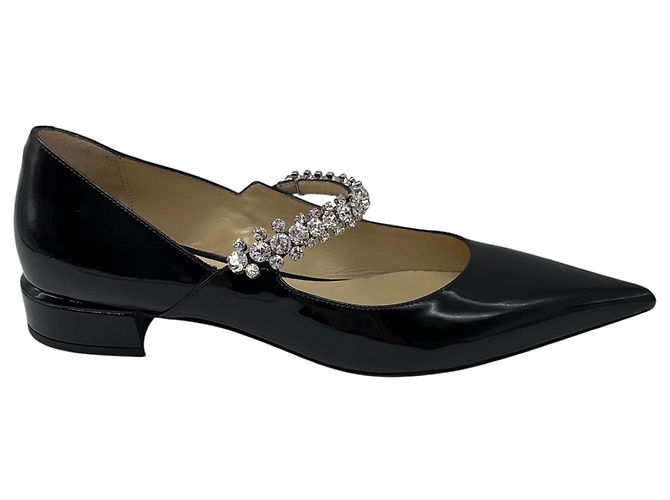 Jimmy Choo Black Bing Crystal Embellished Patent Leather Flats Nero - vista 2