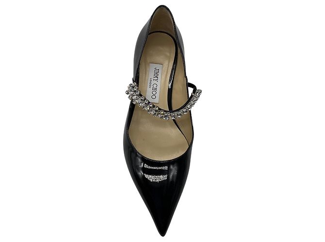 Jimmy Choo Black Bing Crystal Embellished Patent Leather Flats Nero - vista 4