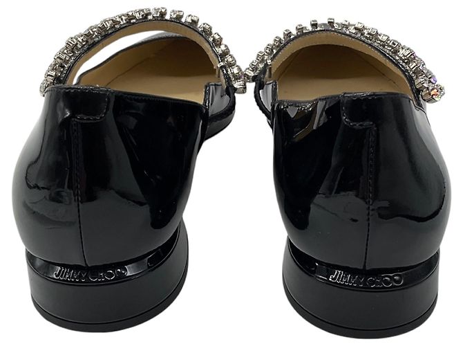 Jimmy Choo Black Bing Crystal Embellished Patent Leather Flats Nero - vista 5