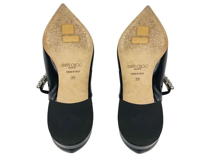 Jimmy Choo Black Bing Crystal Embellished Patent Leather Flats Nero - vista 6