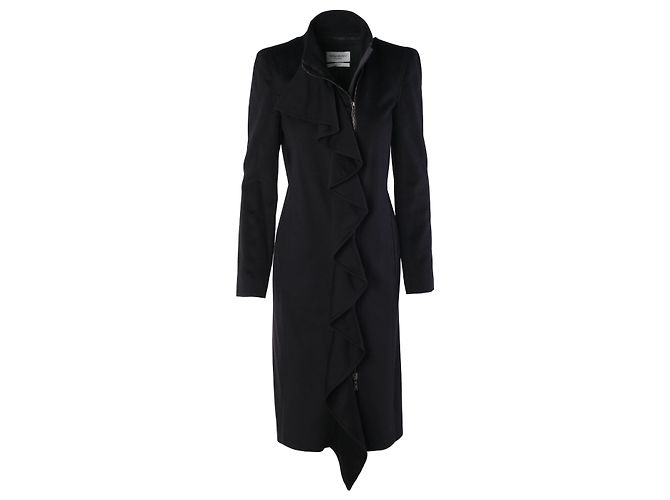 Yves Saint Laurent by Tom Ford Runway Wollmantel mit Rüschen Schwarz - Ansicht 2