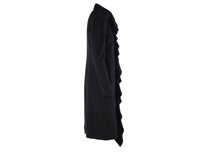 Yves Saint Laurent by Tom Ford Runway Wollmantel mit Rüschen Schwarz - Ansicht 3