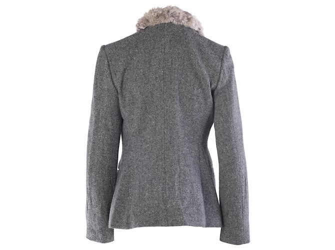 Autre Marque Blazer ajustado Weber em lã virgem e cashmere cinza com acabamento em pele de coelho - vista 3