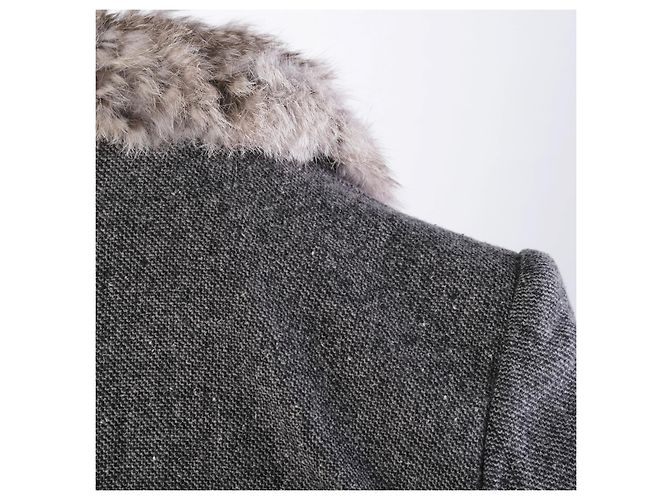 Autre Marque Blazer ajustado Weber em lã virgem e cashmere cinza com acabamento em pele de coelho - vista 4