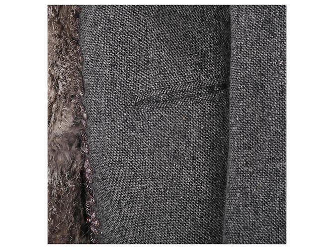 Autre Marque Blazer ajustado Weber em lã virgem e cashmere cinza com acabamento em pele de coelho - vista 6
