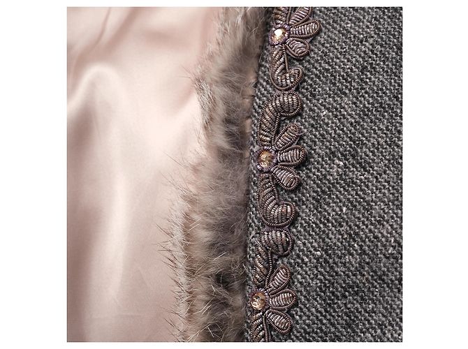 Autre Marque Blazer ajustado Weber em lã virgem e cashmere cinza com acabamento em pele de coelho - vista 7