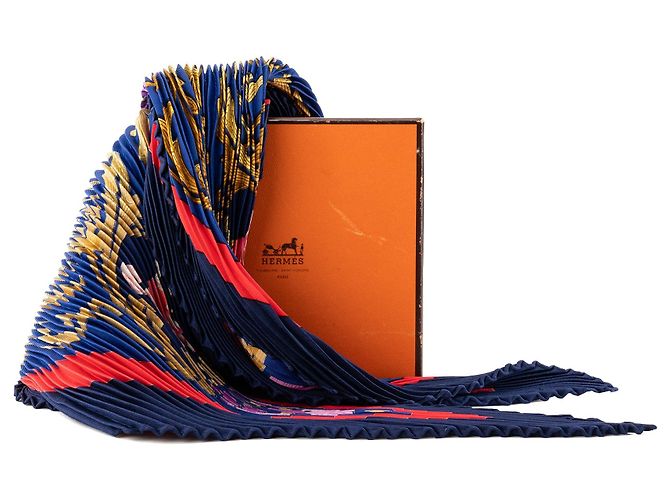 HERMÈS - Carré 90 Cheval Turc Hermès en seda plisada azul Multicolor - vista 4