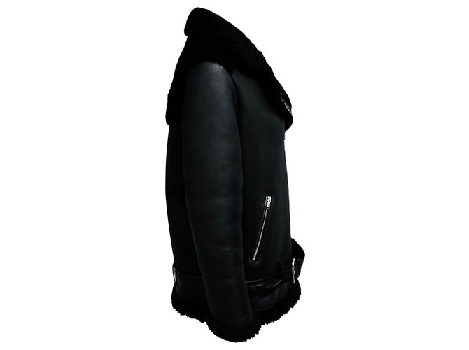 Maje Gombery Leder-Bikerjacke mit Shearling-Futter in Schwarz - Ansicht 2