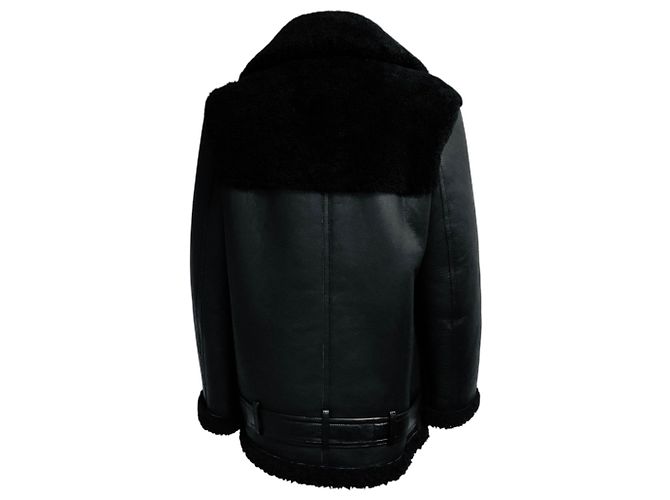 Maje Gombery Leder-Bikerjacke mit Shearling-Futter in Schwarz - Ansicht 3