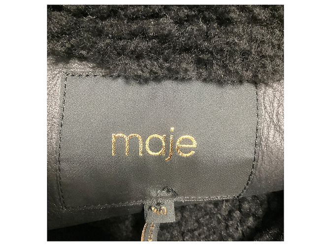 Maje Gombery Leder-Bikerjacke mit Shearling-Futter in Schwarz - Ansicht 4
