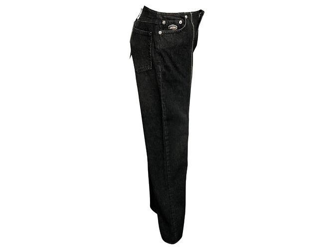Jean Paul Gaultier - Pantalones vaqueros de denim negro con cremallera frontal - vista 2