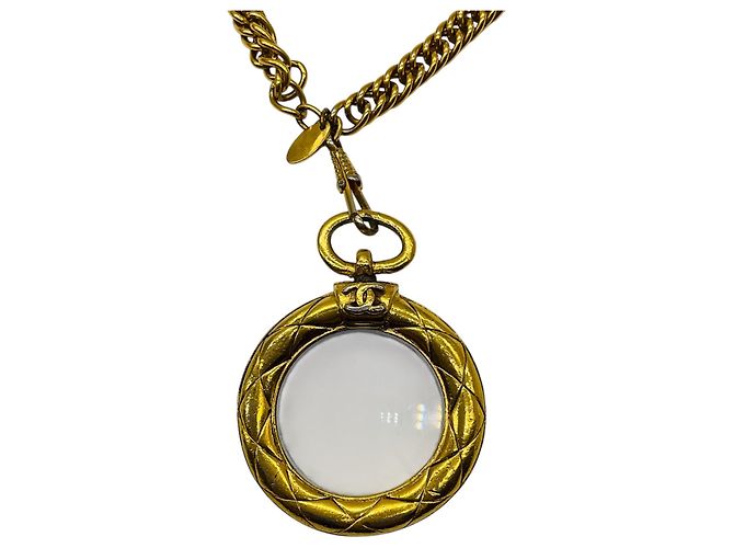 Collana con pendente a lente d'ingrandimento Chanel Vintage Gold CC Logo D'oro - vista 2