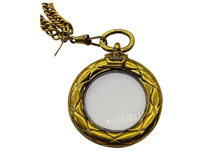 Collana con pendente a lente d'ingrandimento Chanel Vintage Gold CC Logo D'oro - vista 3