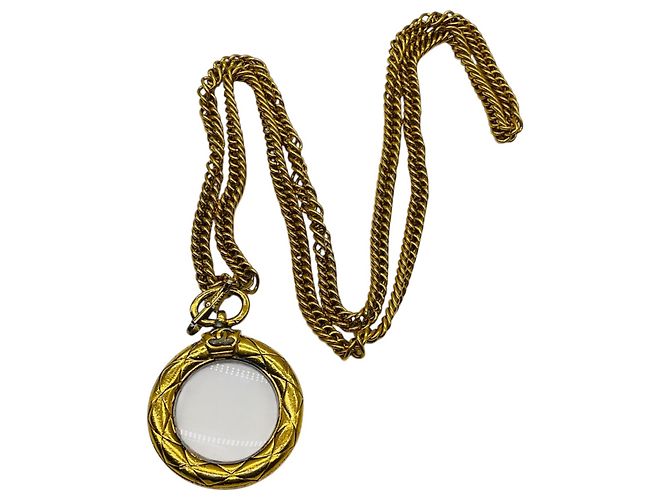 Collana con pendente a lente d'ingrandimento Chanel Vintage Gold CC Logo D'oro - vista 5