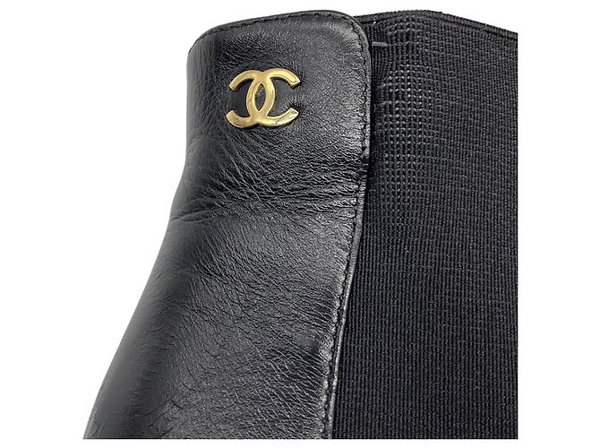 Botines de piel Chanel Black / Gold CC Logo Negro - vista 10