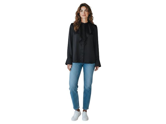 Jil Sander schwarze Bluse mit Rüschen und Knopfleiste - Ansicht 6