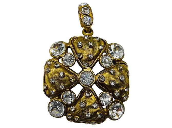 Collana Pendente Chanel Vintage in Oro con Strass e Cristalli D'oro - vista 2