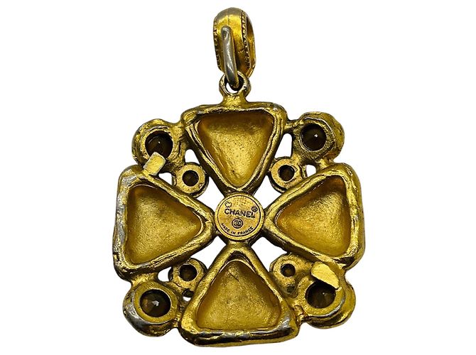Collana Pendente Chanel Vintage in Oro con Strass e Cristalli D'oro - vista 3