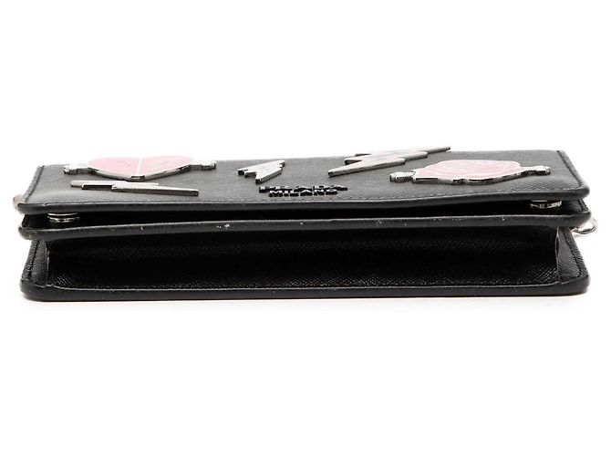 Borsa a tracolla Prada Saffiano nera con applicazione metallica e portafoglio con catena Nero - vista 3
