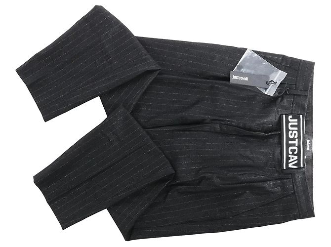 Just Cavalli Stripped Wool Trousers in Black, Size 46 IT - view 2
