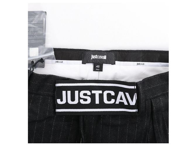 Just Cavalli Stripped Wool Trousers in Black, Size 46 IT - view 4