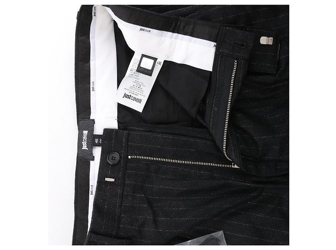 Just Cavalli Stripped Wool Trousers in Black, Size 46 IT - view 5
