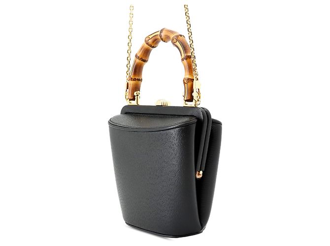 Borsa a secchiello Gucci Mini Dollar Calfskin Bamboo Marina nera Nero - vista 2