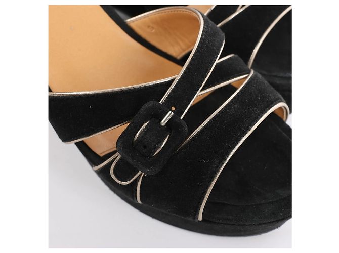 Hermès Sandali con zeppa HERMES in pelle e camoscio, Nero, Taglia 37 EU - vista 10