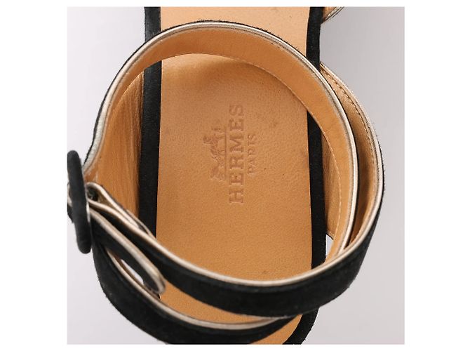 Hermès Sandali con zeppa HERMES in pelle e camoscio, Nero, Taglia 37 EU - vista 8