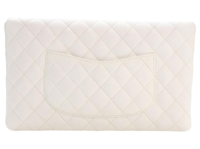 Weiße Chanel CC gesteppte Caviar Flap Clutch - Ansicht 4