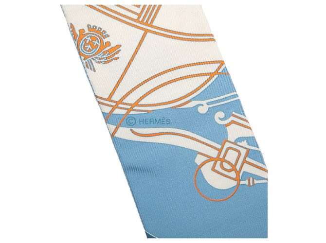 Pañuelo Twilly de seda Hermès Ex Libris Azul - vista 4