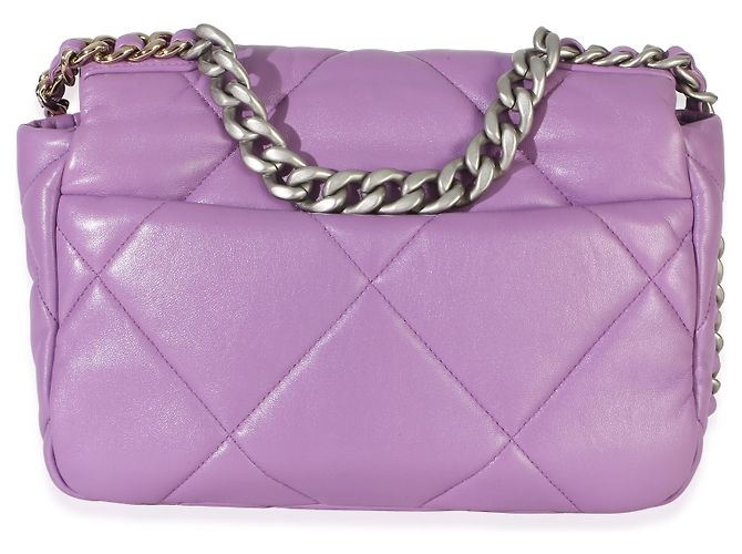 Borsa a patta Chanel 19 Medium in pelle d'agnello matelassé viola Porpora - vista 2