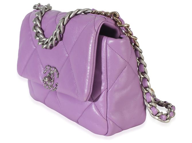 Borsa a patta Chanel 19 Medium in pelle d'agnello matelassé viola Porpora - vista 3