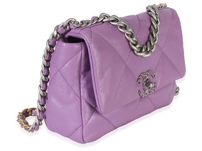 Borsa a patta Chanel 19 Medium in pelle d'agnello matelassé viola Porpora - vista 4