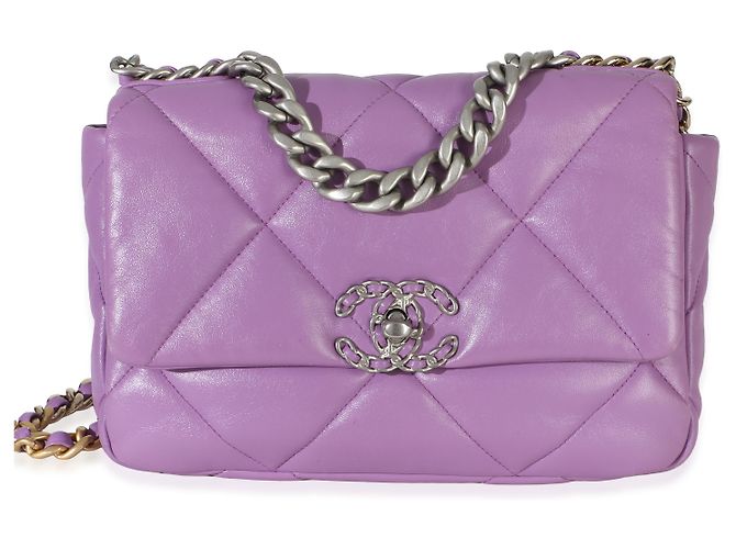 Borsa a patta Chanel 19 Medium in pelle d'agnello matelassé viola Porpora - vista 8
