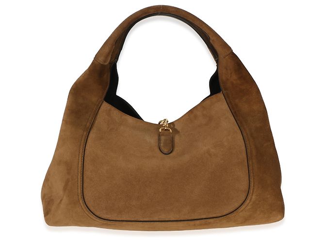 Borsa a tracolla Maxi Horsebit Gucci in camoscio marrone - vista 2