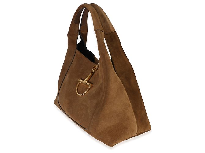Borsa a tracolla Maxi Horsebit Gucci in camoscio marrone - vista 3