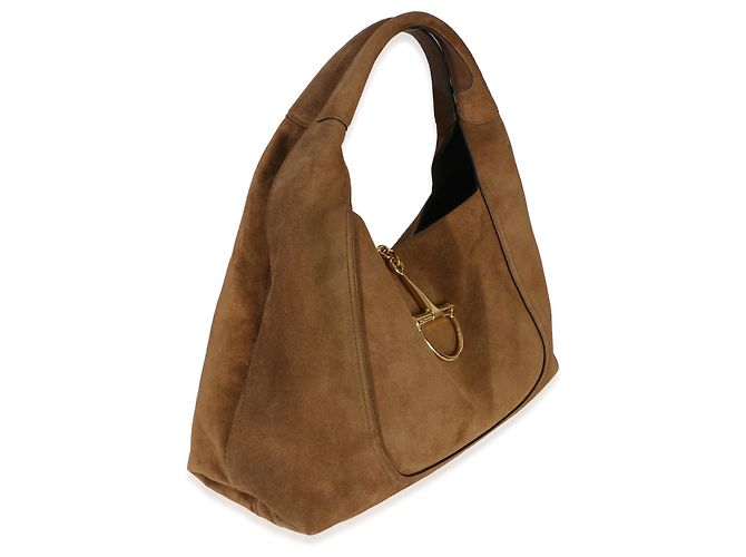 Borsa a tracolla Maxi Horsebit Gucci in camoscio marrone - vista 4