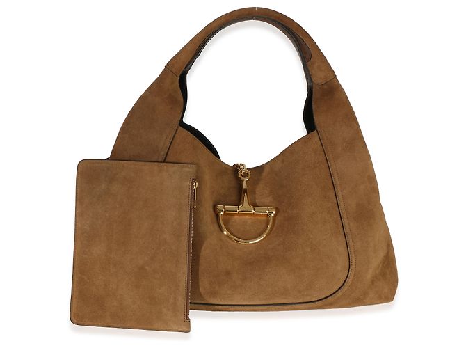 Borsa a tracolla Maxi Horsebit Gucci in camoscio marrone - vista 5